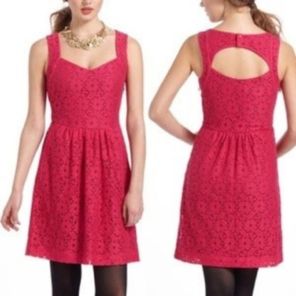 Anthro Deletta Open Back Fit and Flare Pink Dress
